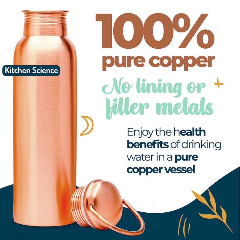 Kitchen Science Copper Water Bottle (34 Oz /1000 ml) with Carrying Canvas Bag & Sleeve| 100% Pure Copper Bottle for Drinking Water | Leak-Proof | Authentic Ayurvedic Copper Water Bottle - Image 2